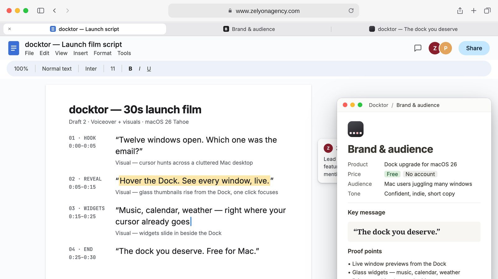 Launch film script and brand brief for a client